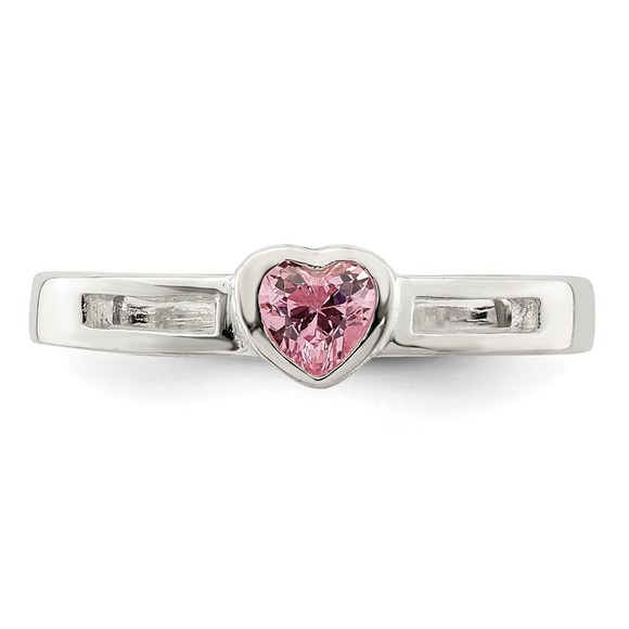 925 Sterling Silver Pink CZ (Cubic Zirconia) Heart Ring - Picture 5 of 6